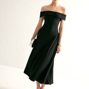 Commense Black Off-Shoulder Midi Dress